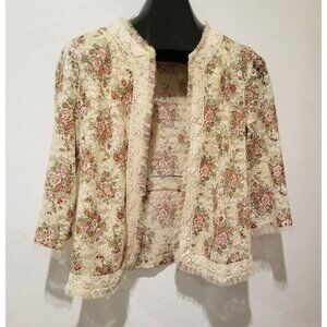2-Pc Ogo Geral Paris Floral Lace Sleeveless Blouse & Open Front Blazer Set Sz 42